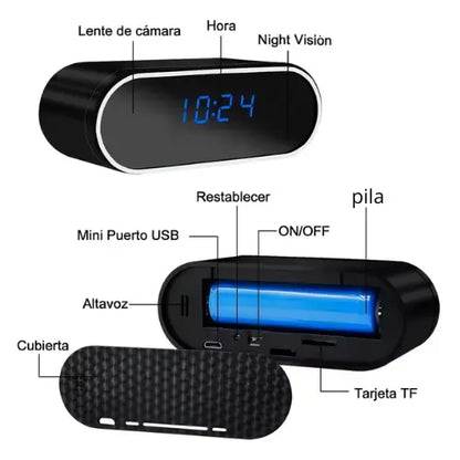 Cámara Espía en Reloj Despertador – Seguridad Discreta con WiFi y Visión Nocturna