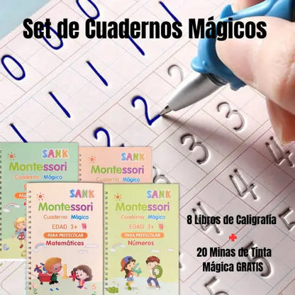 Set de Cuadernos Mágicos – 8 Libros de Caligrafía + 20 Minas de Tinta Mágica GRATIS