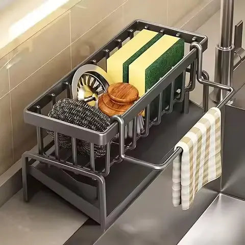 Organizador de Fregadero con Drenaje Automático Mantén tu cocina limpia y ordenada.